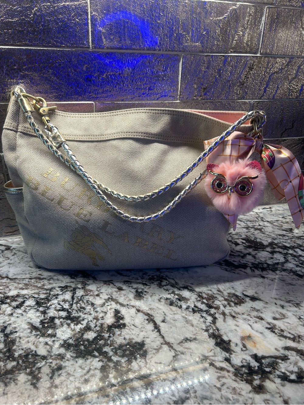 Burberry Taupe Canvas Shoulder Bag with Gold Logo and Braided Strap - Picture 3 of 15